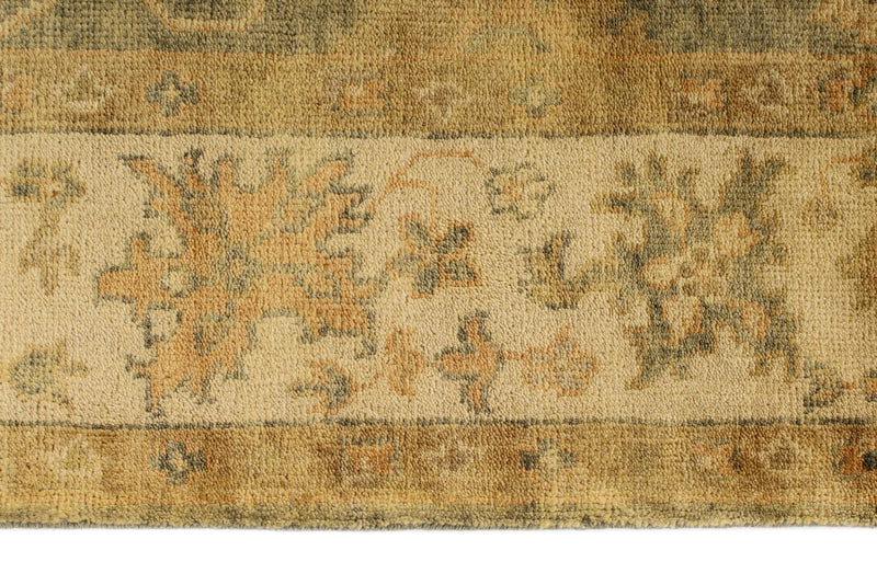 6x9 Green and Ivory Turkish Oushak Rug