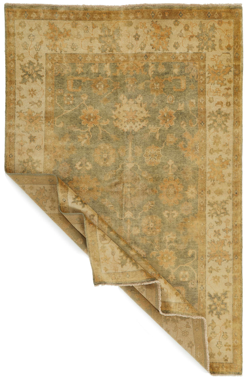 6x9 Green and Ivory Turkish Oushak Rug