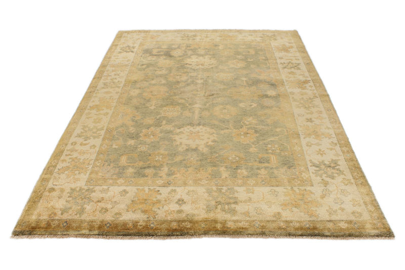 6x9 Green and Ivory Turkish Oushak Rug