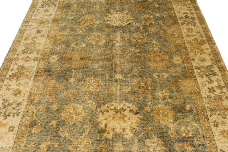 6x9 Green and Ivory Turkish Oushak Rug