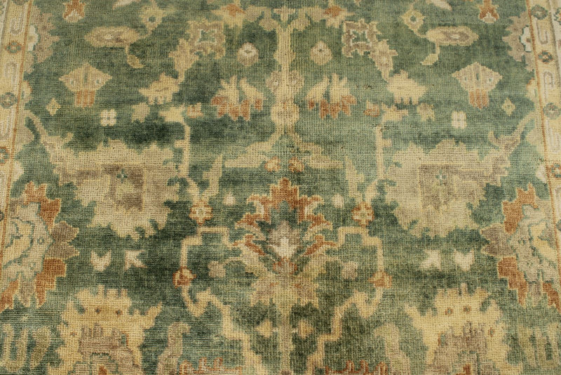 6x9 Green and Ivory Turkish Oushak Rug