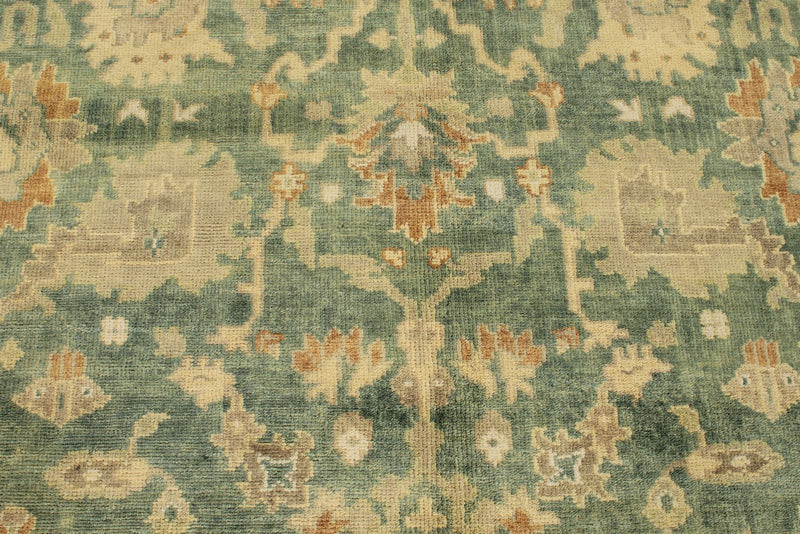 6x9 Green and Ivory Turkish Oushak Rug