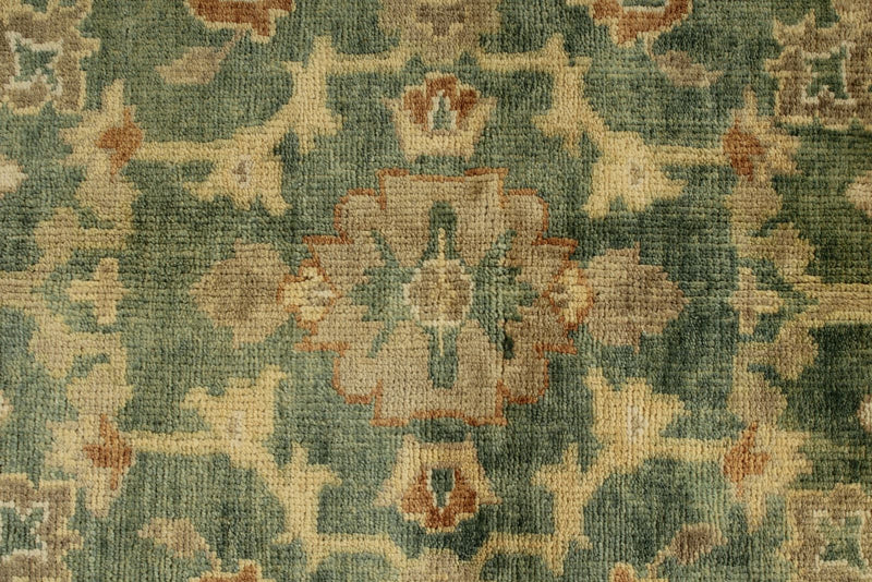 6x9 Green and Ivory Turkish Oushak Rug