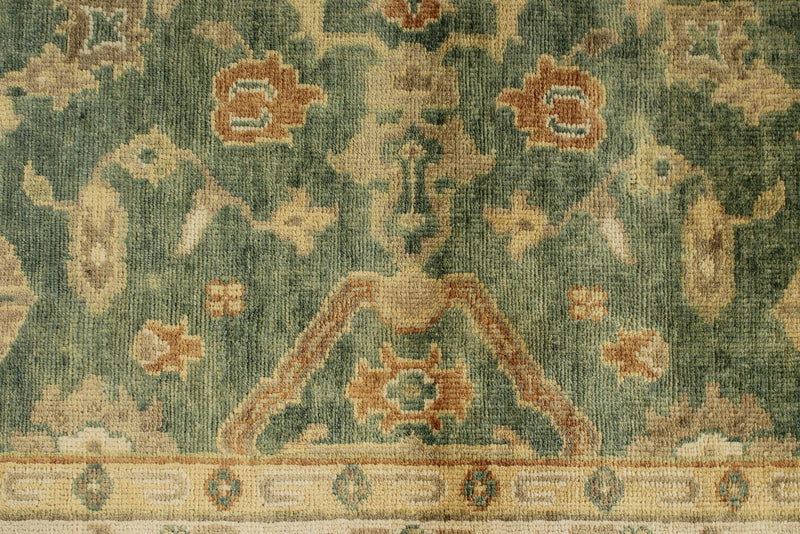 6x9 Green and Ivory Turkish Oushak Rug