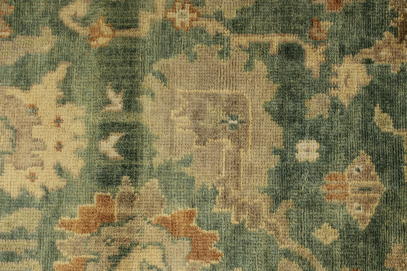 6x9 Green and Ivory Turkish Oushak Rug