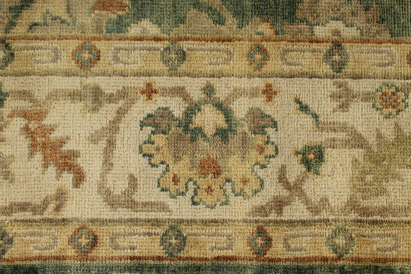 6x9 Green and Ivory Turkish Oushak Rug