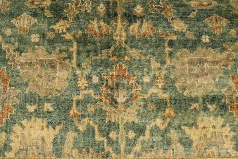 6x9 Green and Ivory Turkish Oushak Rug
