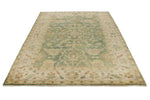 6x9 Green and Ivory Turkish Oushak Rug