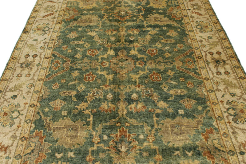 6x9 Green and Ivory Turkish Oushak Rug
