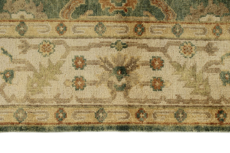 6x9 Green and Ivory Turkish Oushak Rug