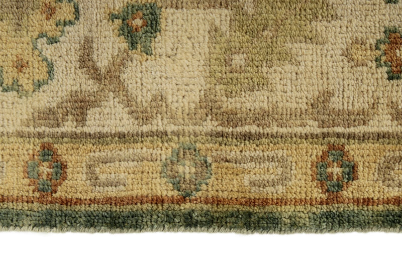 6x9 Green and Ivory Turkish Oushak Rug