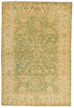 6x9 Green and Ivory Turkish Oushak Rug