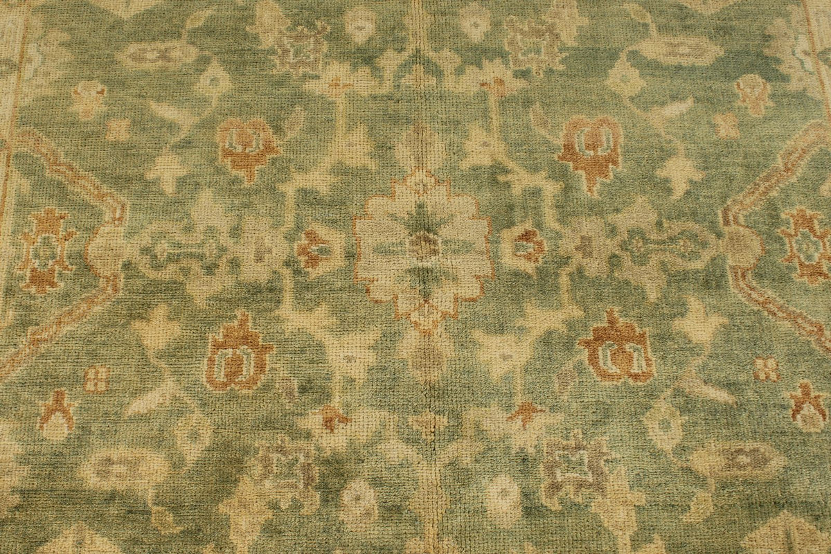 6x9 Green and Ivory Turkish Oushak Rug