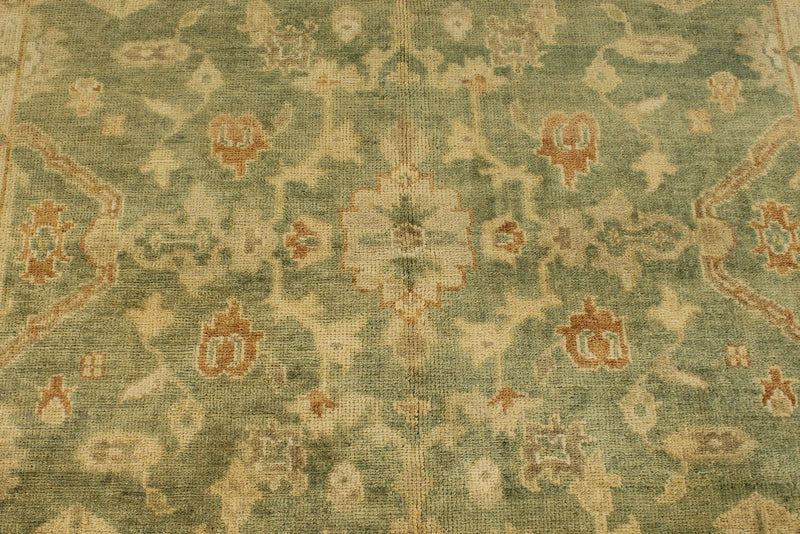 6x9 Green and Ivory Turkish Oushak Rug
