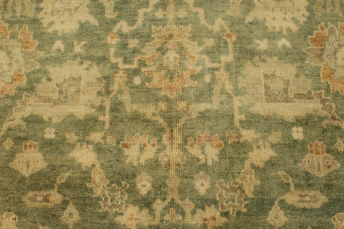 6x9 Green and Ivory Turkish Oushak Rug