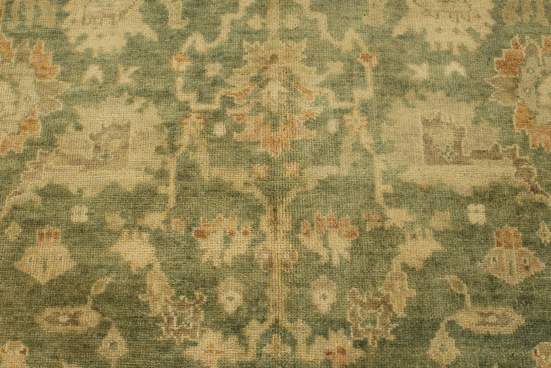 6x9 Green and Ivory Turkish Oushak Rug