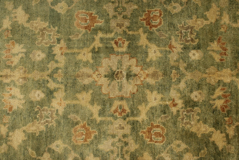 6x9 Green and Ivory Turkish Oushak Rug