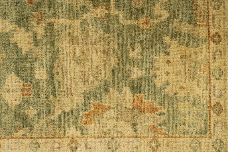 6x9 Green and Ivory Turkish Oushak Rug