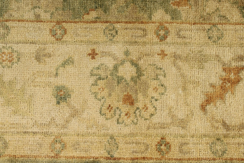 6x9 Green and Ivory Turkish Oushak Rug