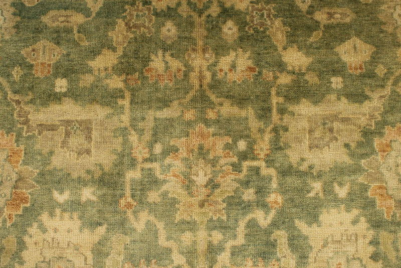6x9 Green and Ivory Turkish Oushak Rug
