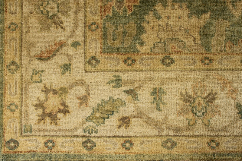 6x9 Green and Ivory Turkish Oushak Rug
