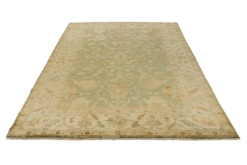 6x9 Green and Ivory Turkish Oushak Rug