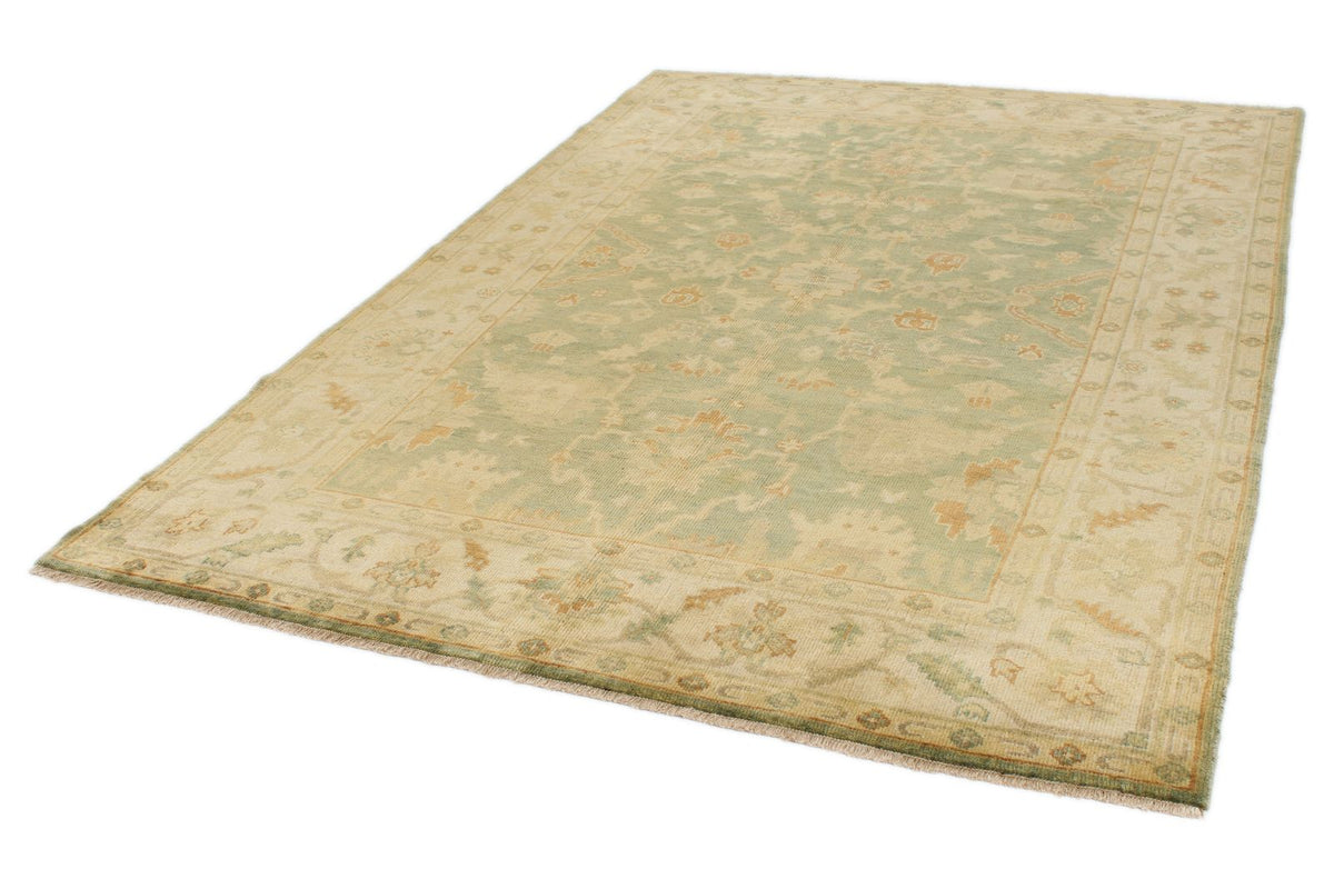 6x9 Green and Ivory Turkish Oushak Rug