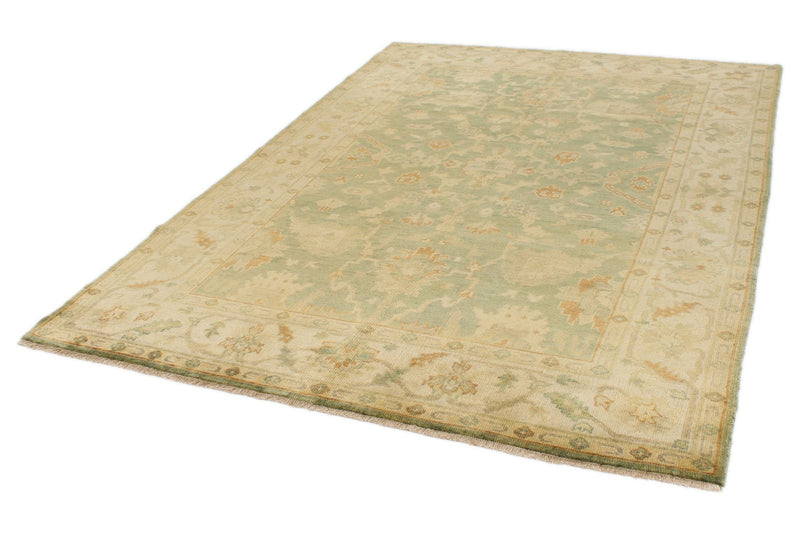 6x9 Green and Ivory Turkish Oushak Rug