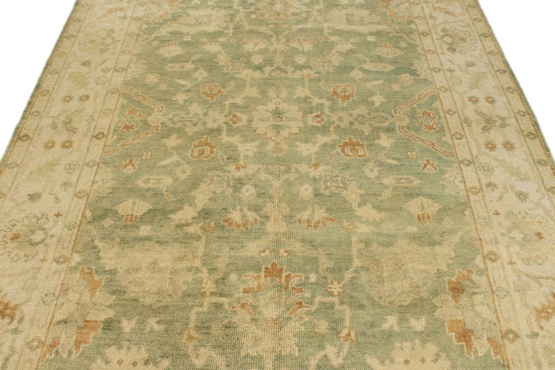 6x9 Green and Ivory Turkish Oushak Rug