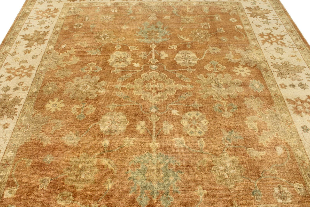 8x10 Brown and Ivory Turkish Oushak Rug