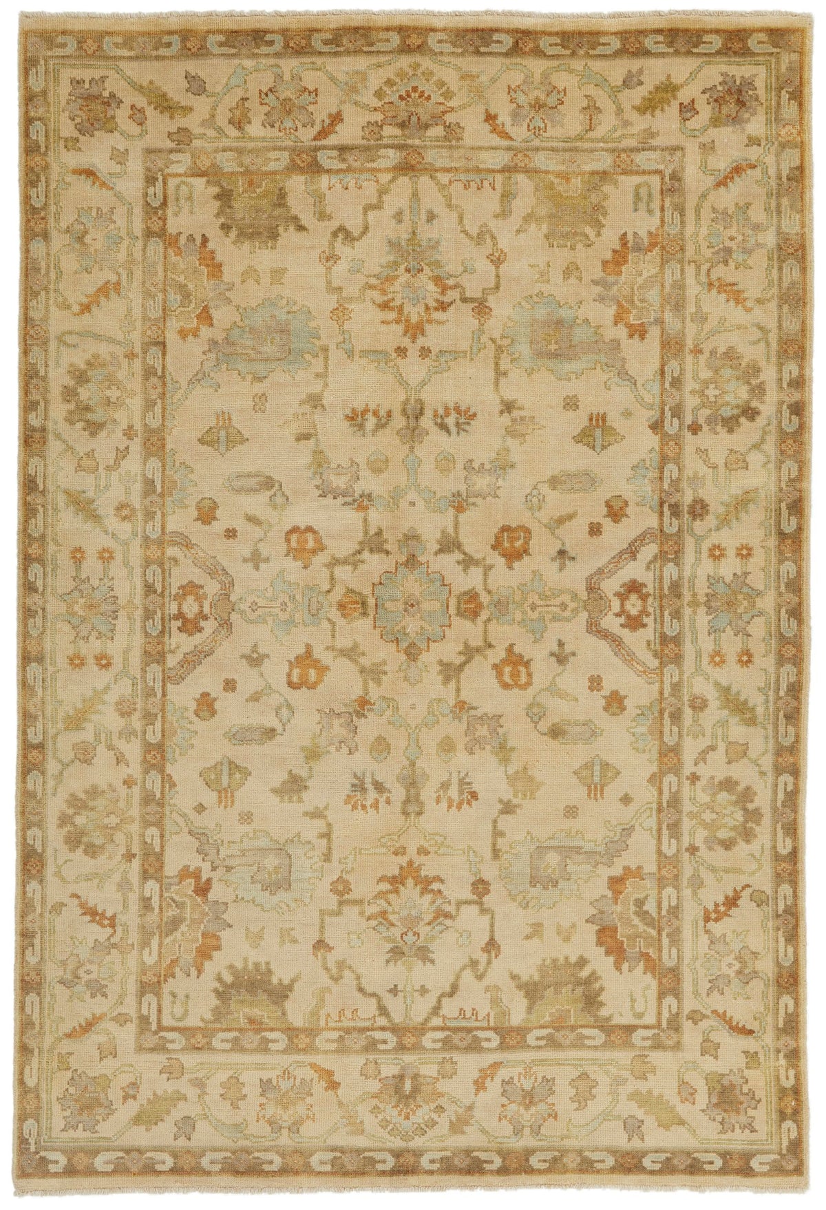 6x9 Ivory and Beige Turkish Oushak Rug