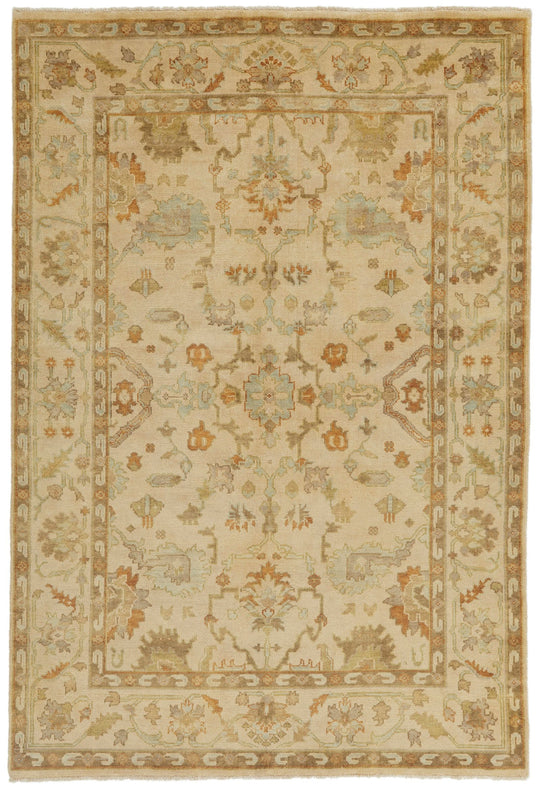 6x9 Ivory and Beige Turkish Oushak Rug
