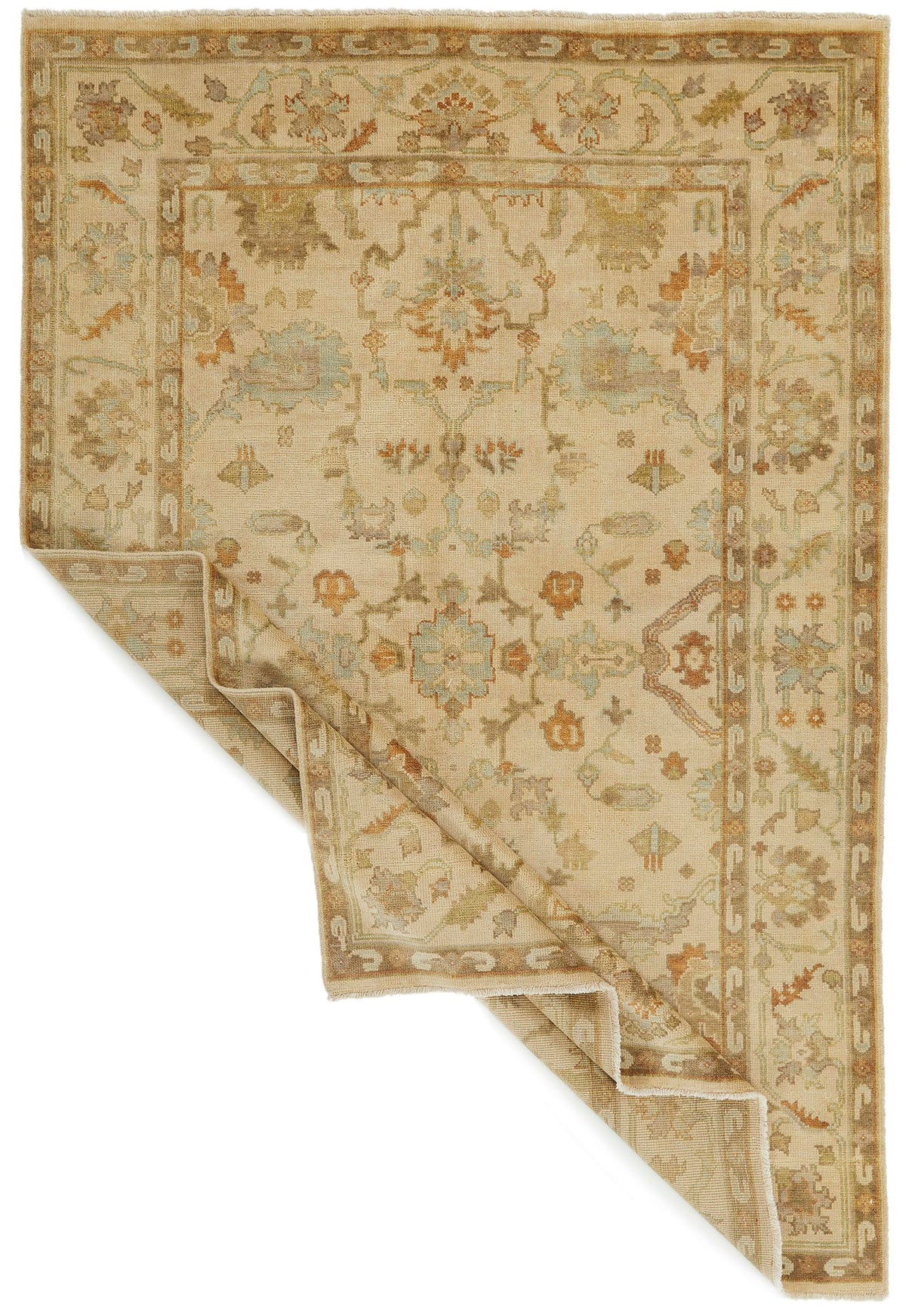 6x9 Ivory and Beige Turkish Oushak Rug