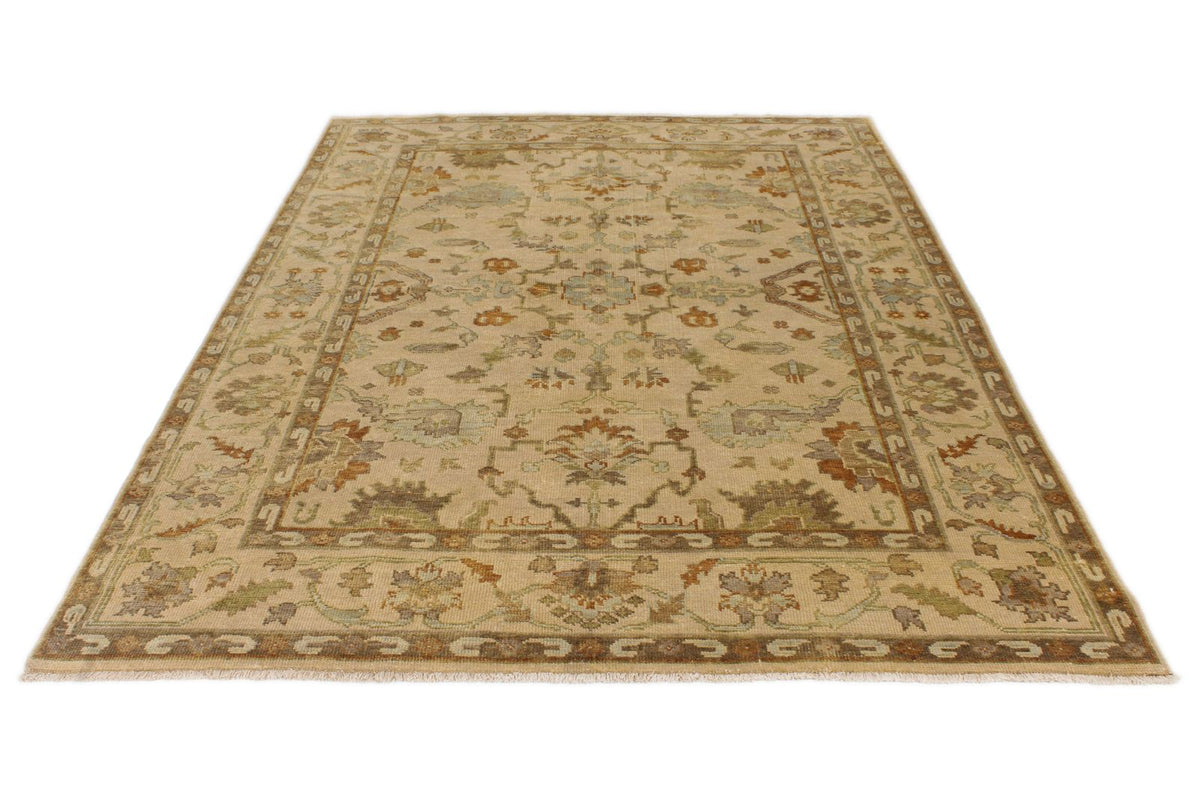 6x9 Ivory and Beige Turkish Oushak Rug
