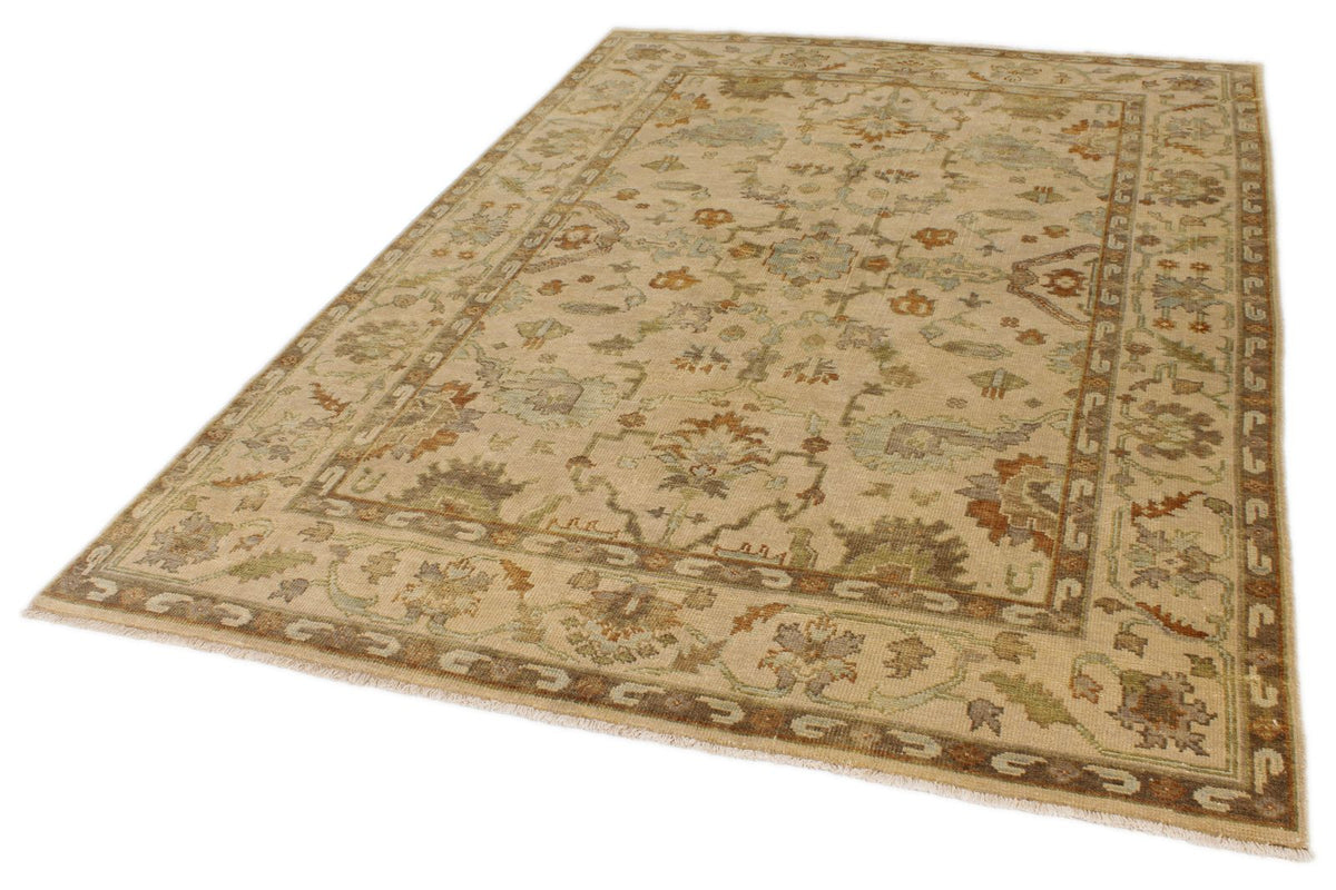 6x9 Ivory and Beige Turkish Oushak Rug