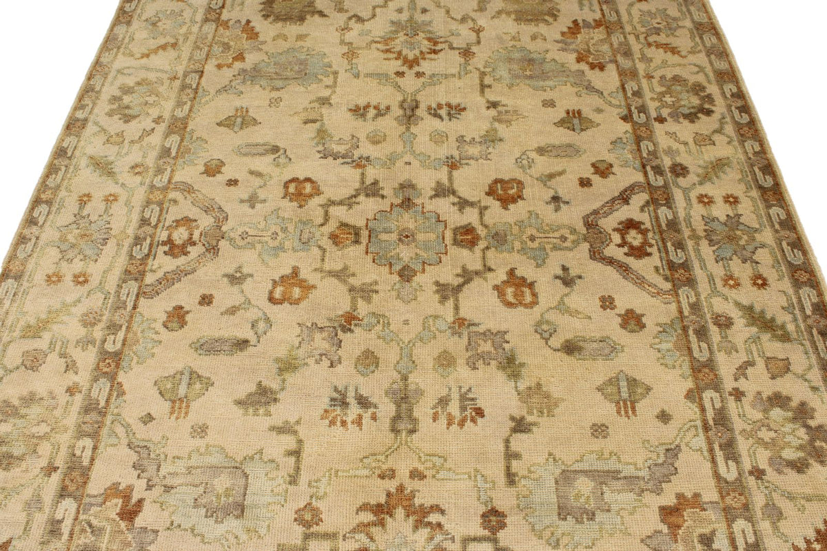 6x9 Ivory and Beige Turkish Oushak Rug