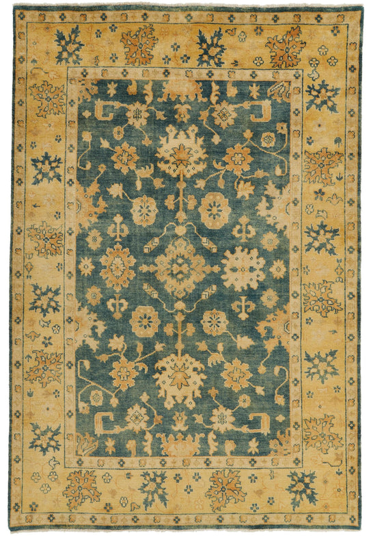 6x9 Green and Ivory Turkish Oushak Rug