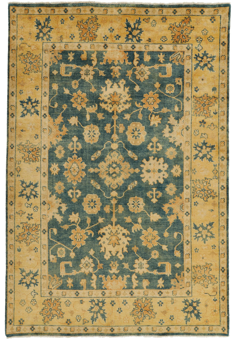 6x9 Green and Ivory Turkish Oushak Rug