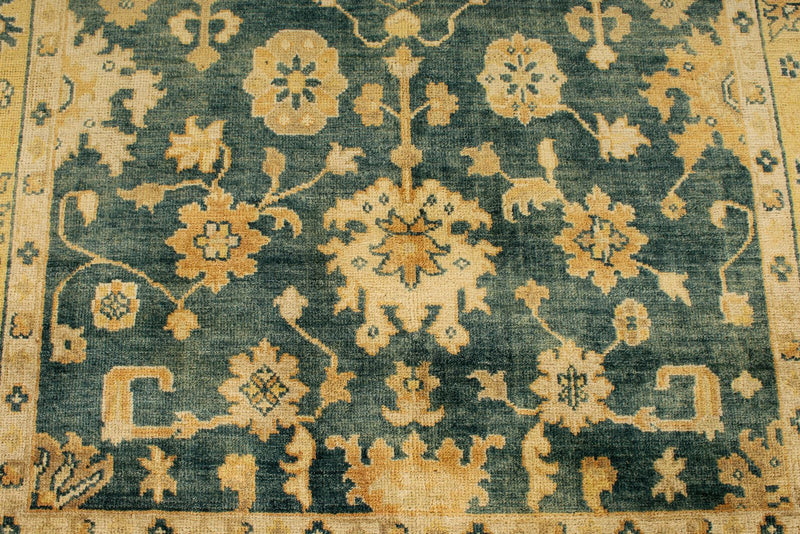 6x9 Green and Ivory Turkish Oushak Rug