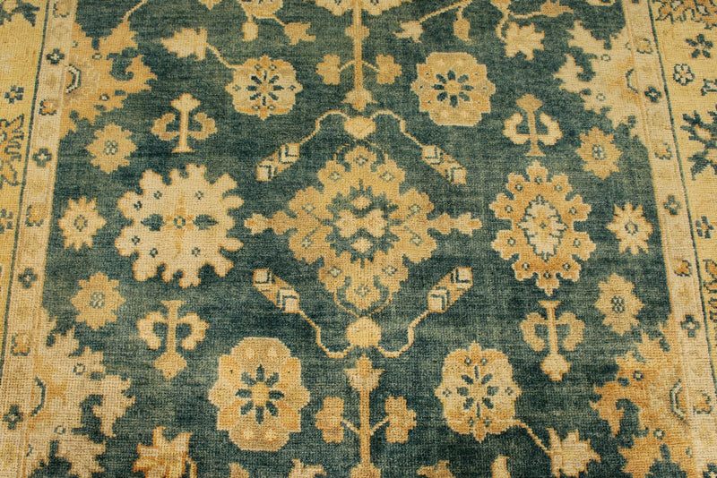 6x9 Green and Ivory Turkish Oushak Rug