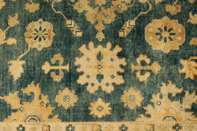 6x9 Green and Ivory Turkish Oushak Rug