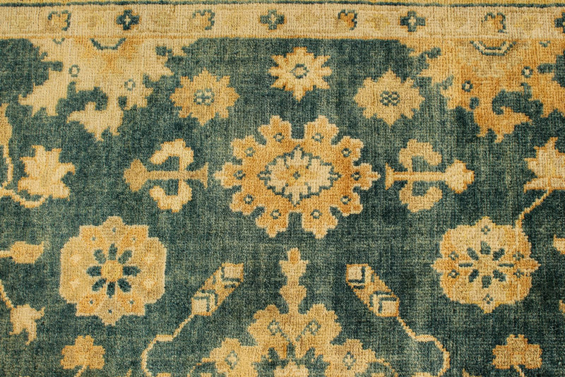 6x9 Green and Ivory Turkish Oushak Rug