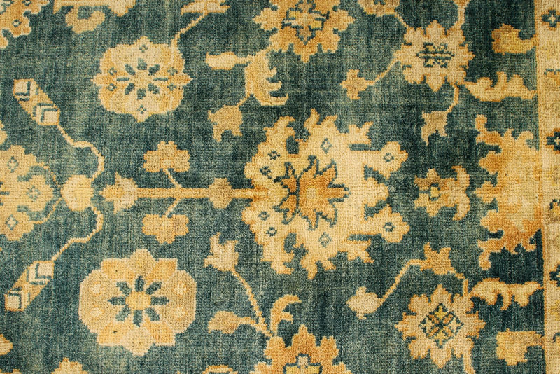 6x9 Green and Ivory Turkish Oushak Rug