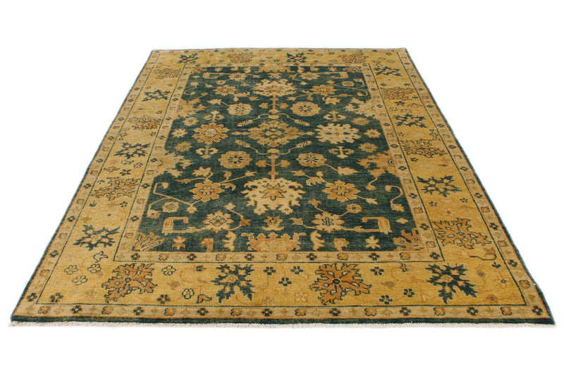 6x9 Green and Ivory Turkish Oushak Rug