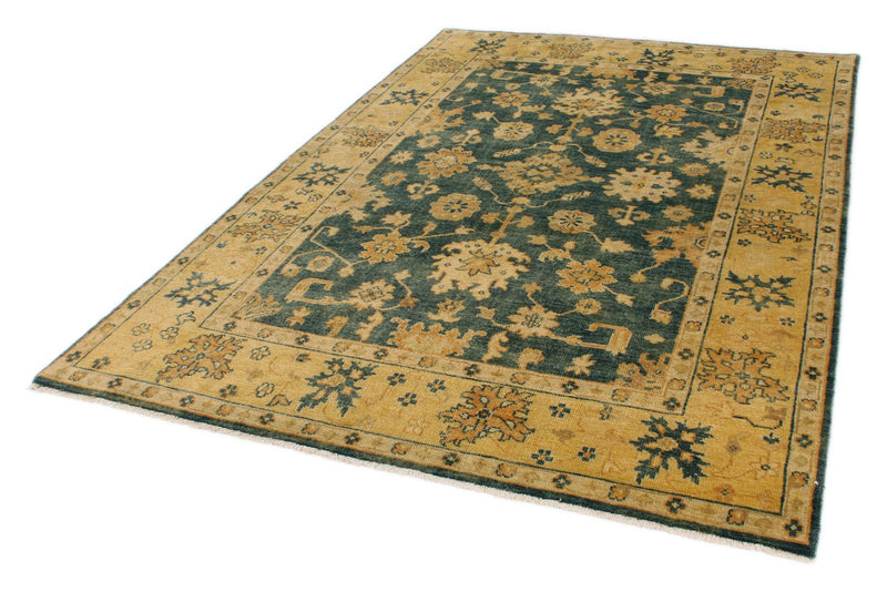 6x9 Green and Ivory Turkish Oushak Rug