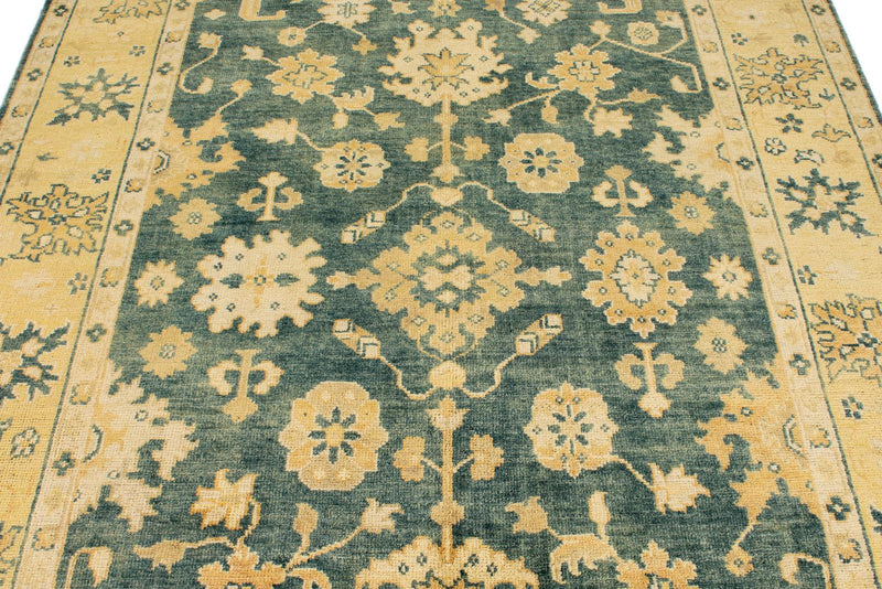 6x9 Green and Ivory Turkish Oushak Rug