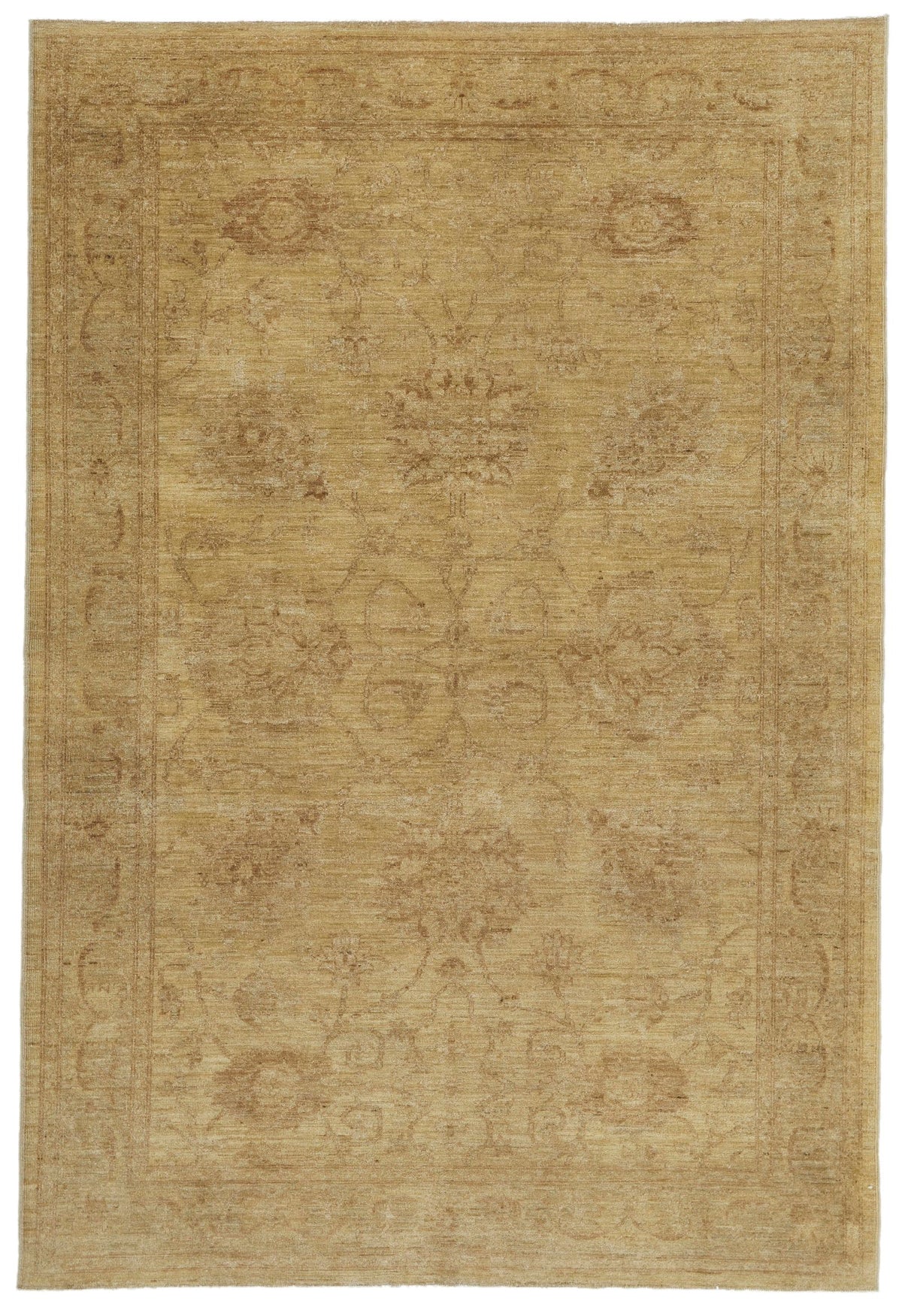 6x8 Ivory and Beige Turkish Oushak Rug