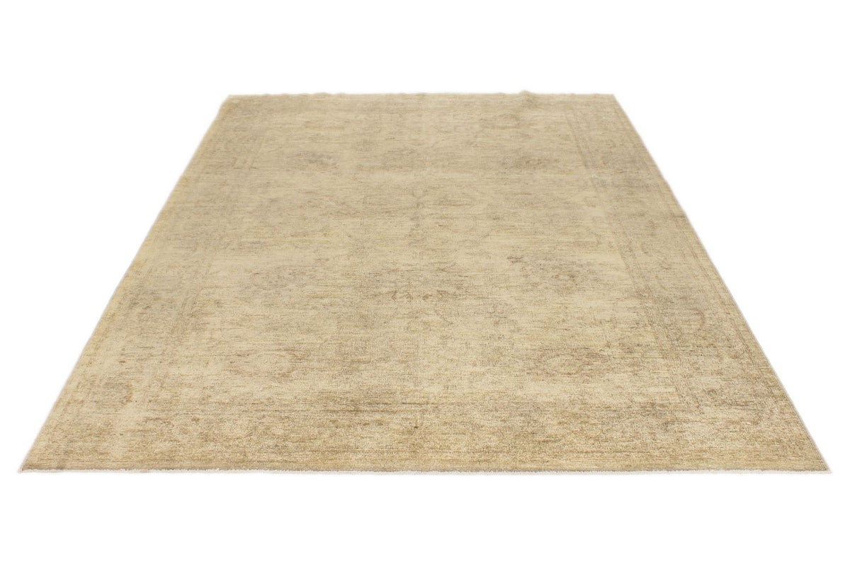 6x8 Ivory and Beige Turkish Oushak Rug