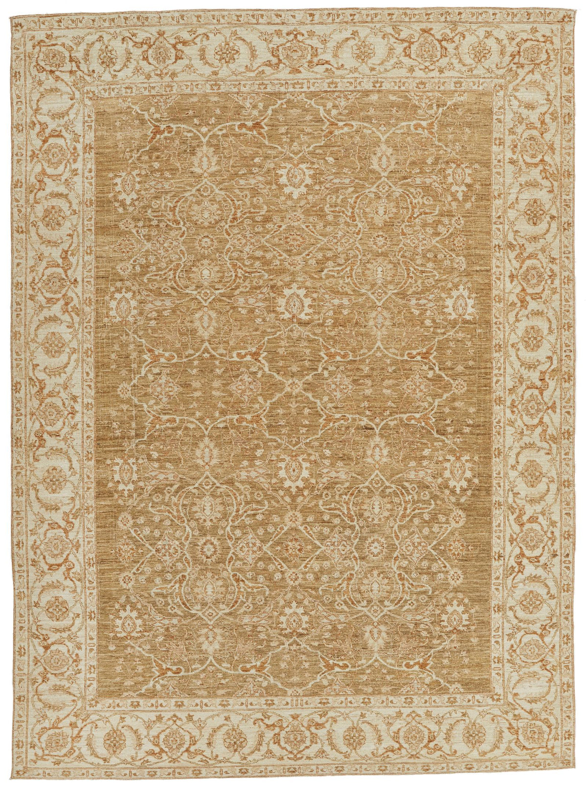 9x10 Brown and Ivory Turkish Oushak Rug