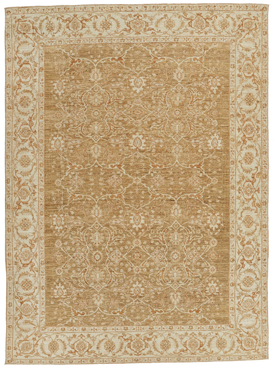 9x10 Brown and Ivory Turkish Oushak Rug